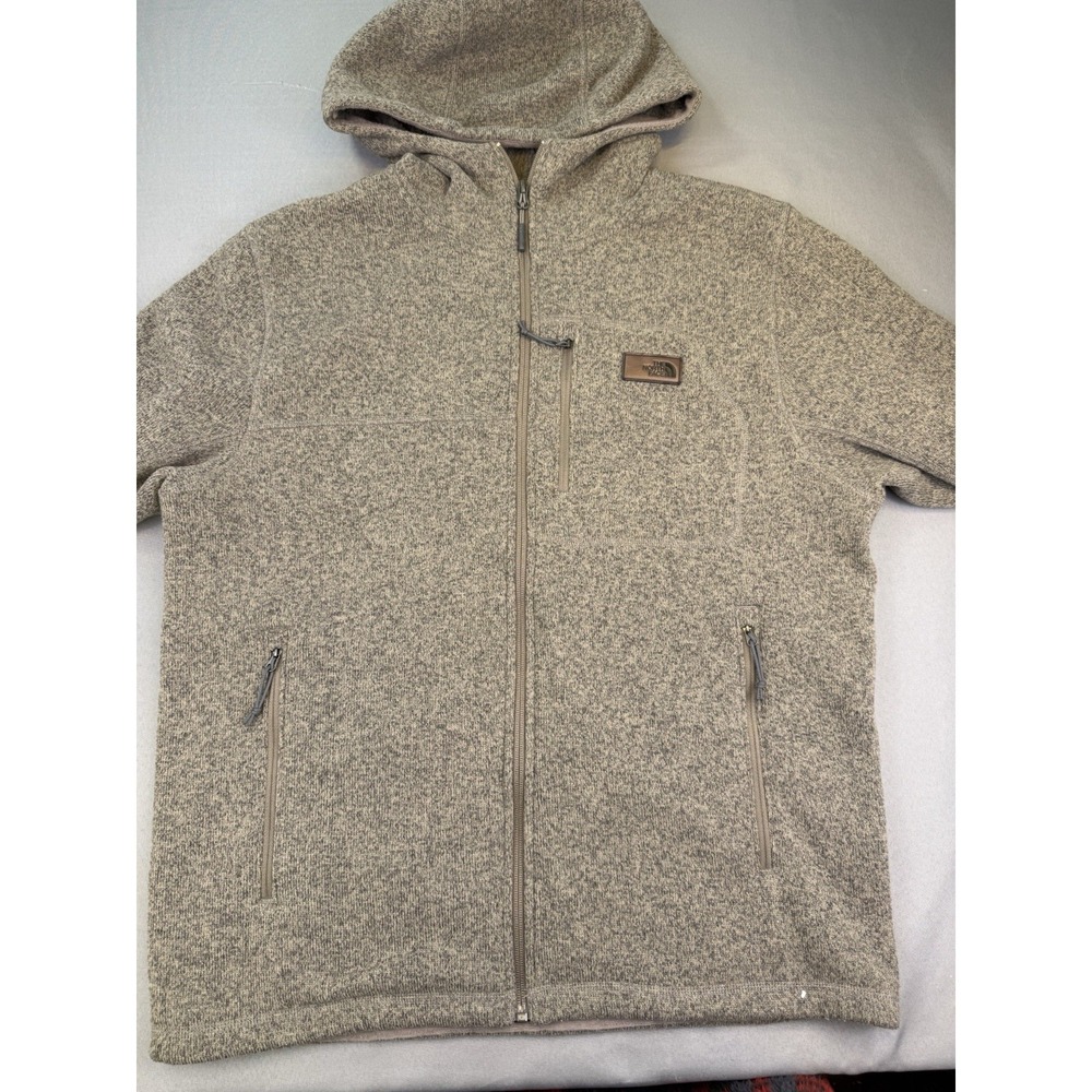 The North Face Gordon Lyons 1/4 Zip Fleece Pullover Brown Hooded Logo Sz L